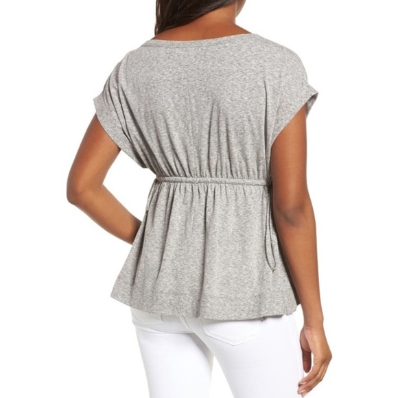Caslon Tie Waist Peplum Tee Gray NWT SP - Picture 2 of 2